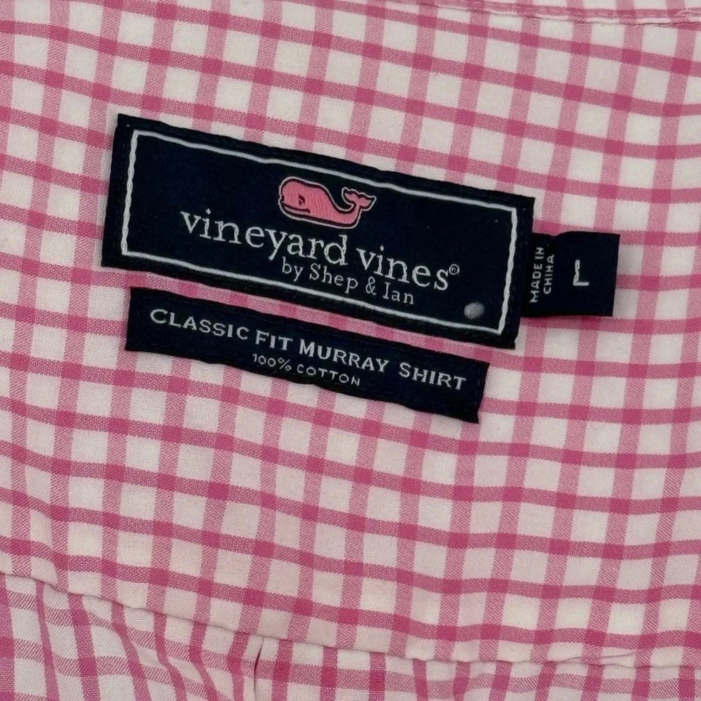 Vineyard Vines Murray Shirt Mens Large Pink Gingham Classic Fit Cotton Classic